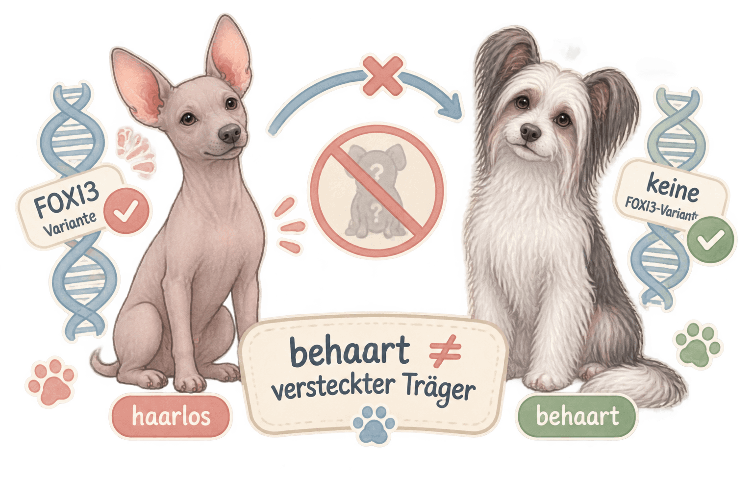 Illustration zur Vererbung behaarter und haarloser Varianten