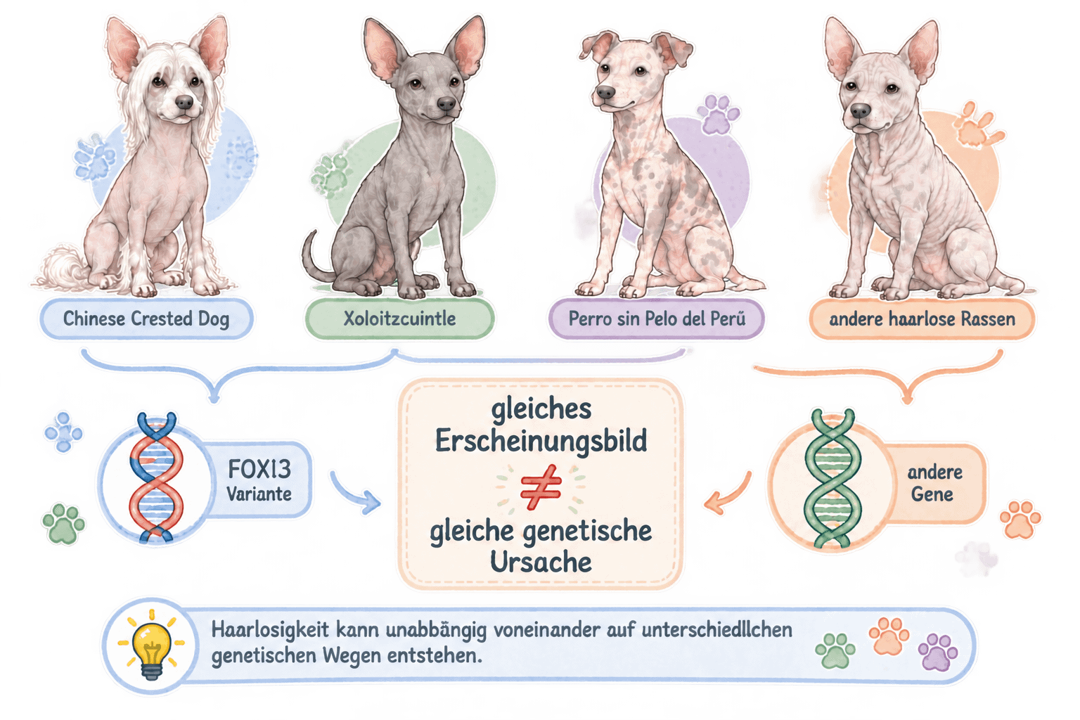 Illustration zu unterschiedlichen genetischen Ursachen der Haarlosigkeit