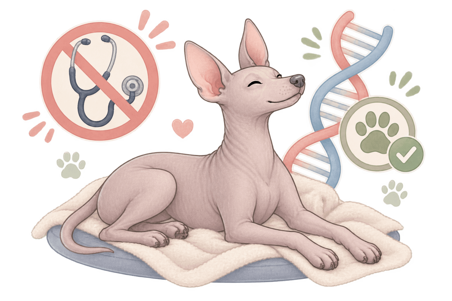 Illustration zur genetisch bedingten Haarlosigkeit bei Nackthunden