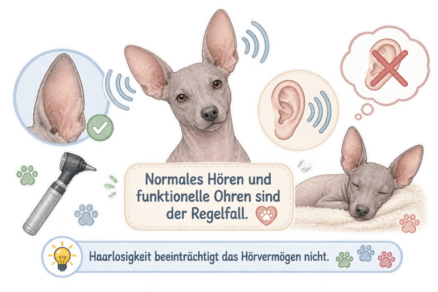 Illustration zu Ohren und Hörvermögen bei Nackthunden