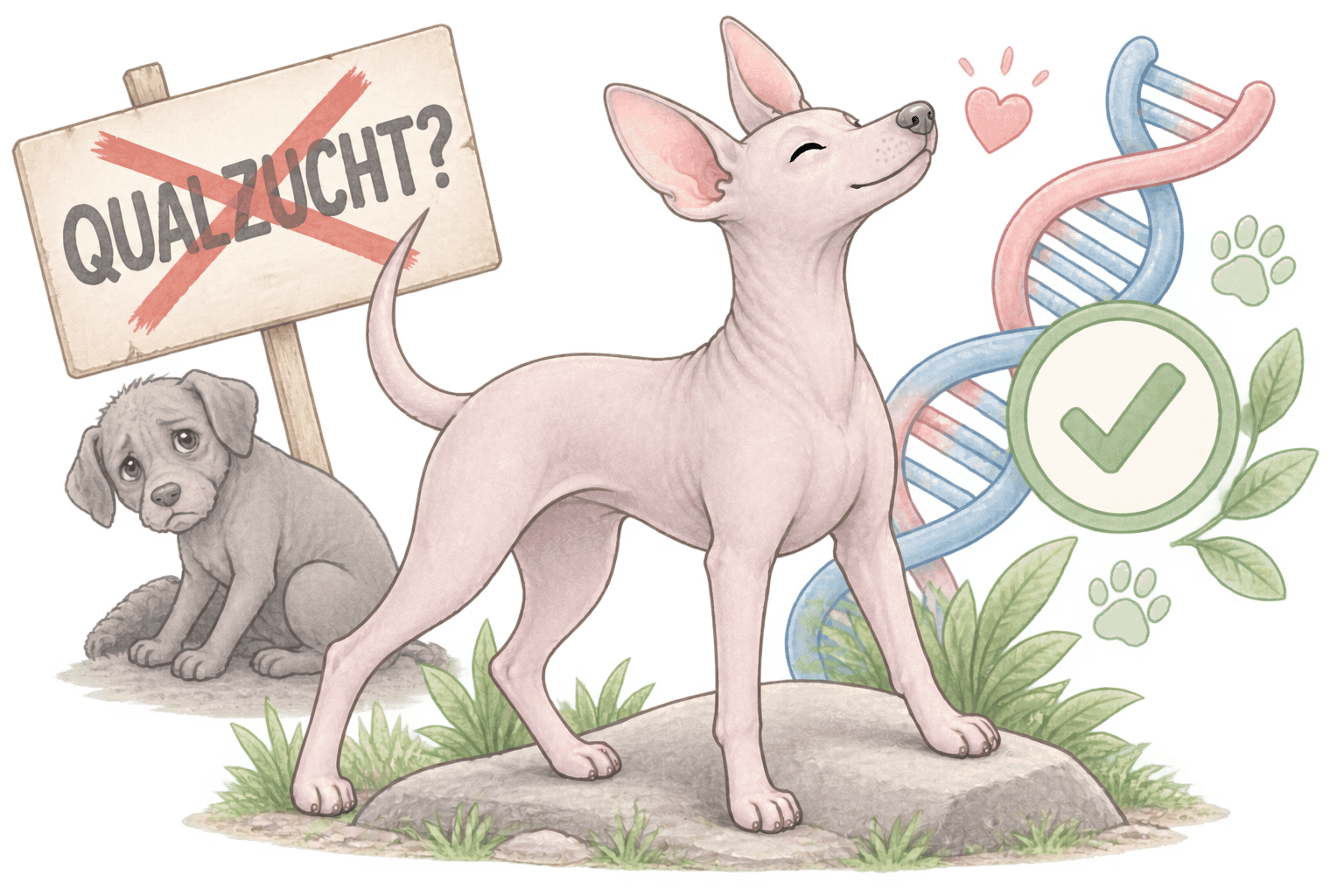 Illustration zum Mythos Qualzucht bei Nackthunden